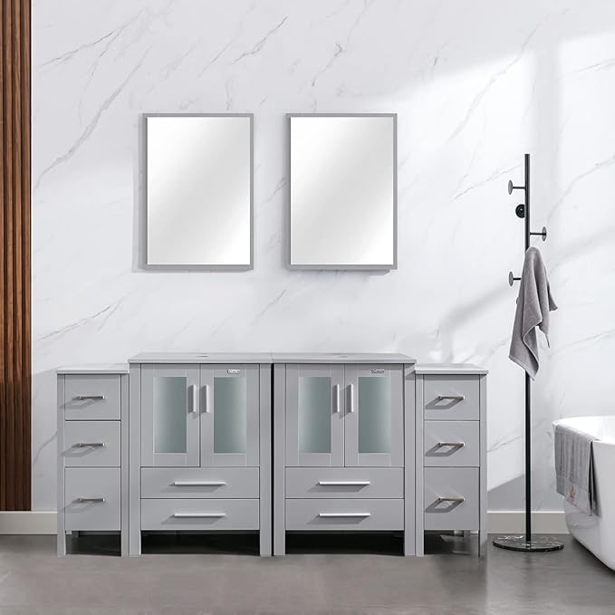 eclife 72" Modern Bathroom Vanity Sink Combo Freestanding Cabinet with Small Side Cabinet, Without Vessel Sink, Faucet, Drain (Gray Vanity Only)