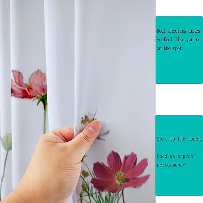 Flower Shower Curtain - Waterproof Bathroom Fabric Shower Curtain, 72" W x 72" L, Cloth with 12 Hooks