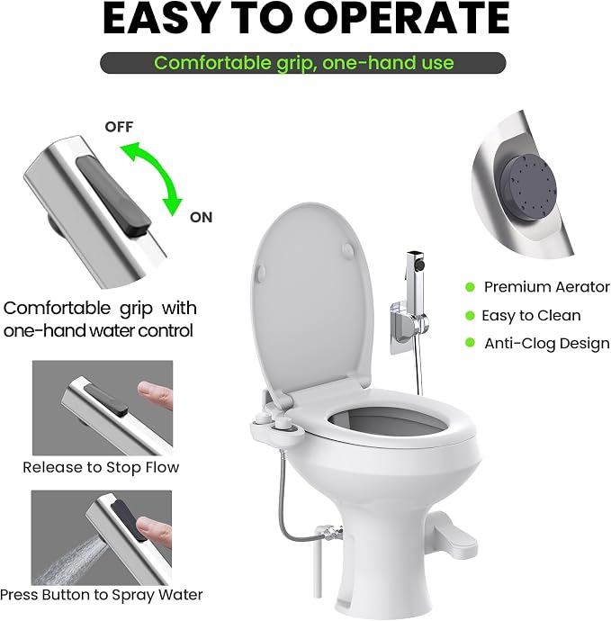 2-in-1 RV Bidet Attachment and Handheld Sprayer Combo for Camper Toilet, Non-Electric Dual Nozzle Toilet Bidet with Metal Spray Wand, Adjustable Pressure