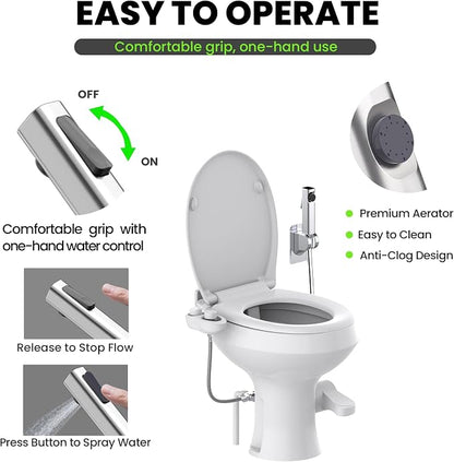 2-in-1 RV Bidet Attachment and Handheld Sprayer Combo for Camper Toilet, Non-Electric Dual Nozzle Toilet Bidet with Metal Spray Wand, Adjustable Pressure