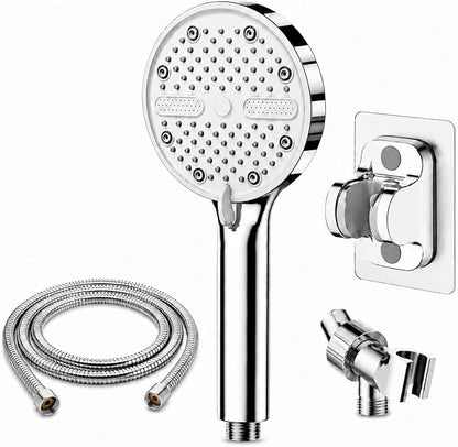 High Pressure Shower Head, Stick-on Low Mount Wall Bracket, Chrome | 5 Spray Modes, Water-Saving, 360° Adjustable Bracket, For Low Water Pressure Home, RV, Bathroom, Fix Firmly Kid-Friendly