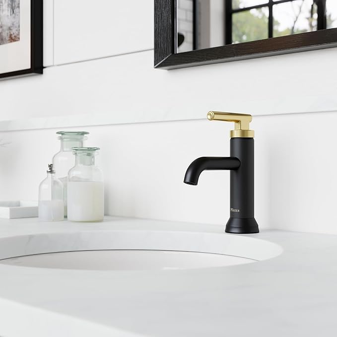 Pfister Capistrano Single Control Lavatory Faucet in Matte Black and Brushed Gold
