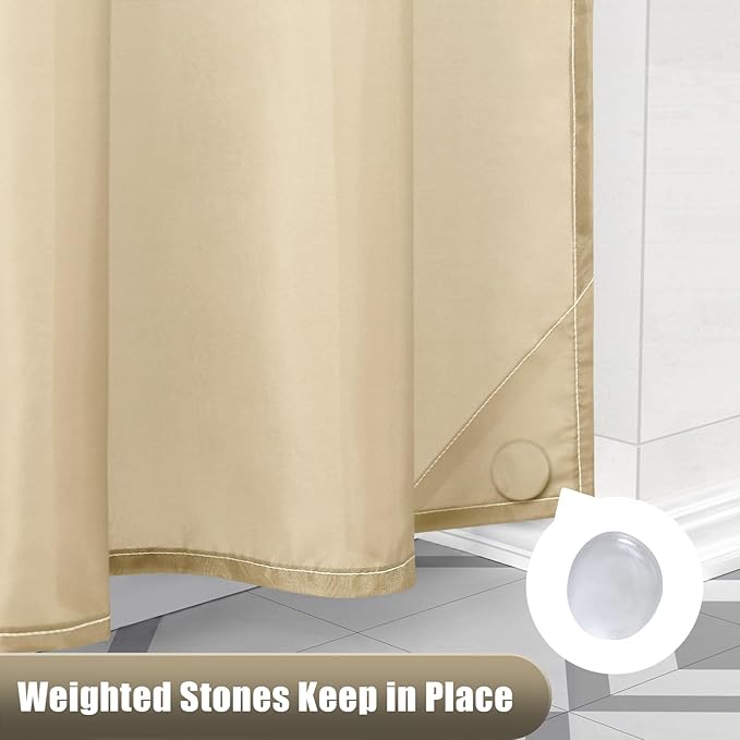 OLANLY Luxury Light Beige and White Ombre Shower Curtain Sets with 12 Hooks, Waterproof and Washable Decorative Shower Curtains for Bathroom, 72x72 Inches