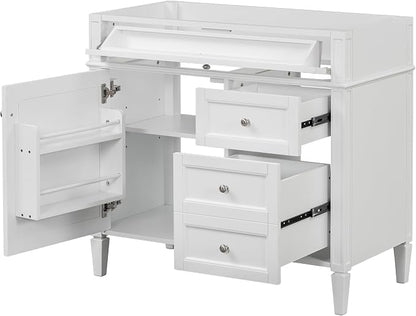 36" Bathroom Vanity Without Top Sink,Modern Freestanding Storage Cabinet with 2 Soft-Close Drawers & Tip-Out Tray,Solid Wood Frame Vanity Only w/Adjustable Shelf & Door Organizer,White