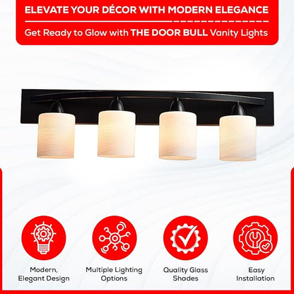 4-Light Bathroom Vanity Light Fixture – Oil Rubbed Bronze | Modern Frosted glass shades with E26 socket. Matte Wall sconce lighting perfect over mirror, kitchen, hallway, or entryway