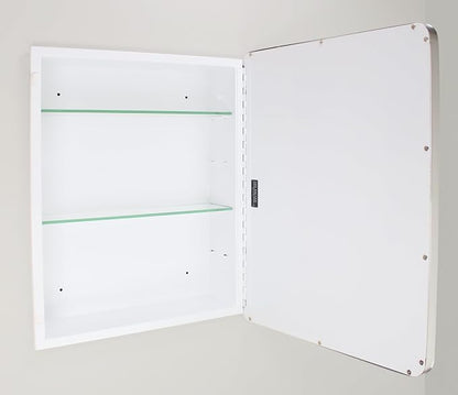 16x20 Austin Farmhouse Metal Framed Rounded Rectangle Recessed Bathroom Medicine Cabinet, Beveled Mirror, 14x18 in-Wall Opening, powder-coated Steel, Glass Shelves, Magnet Close, Brushed Nickel