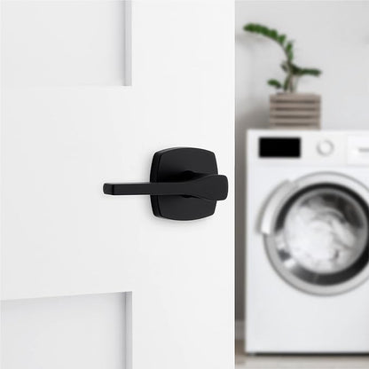 Kwikset Tripoli Lever Interior Passage Door Handle, Lever for Closet and Hallway Doors, Reversible Non-Locking Handle Lever, Matte Black, with Microban Protection (Pack of 2)