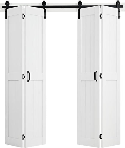 VEVOR Bifold Barn Door, 72" x 84", MDF Bi-Fold Sliding Closet Doors, Header Board and Hardware Kit Included, H-Frame Space-Saving Design, Pre-Assembled Panels, Waterproof & Quiet, White