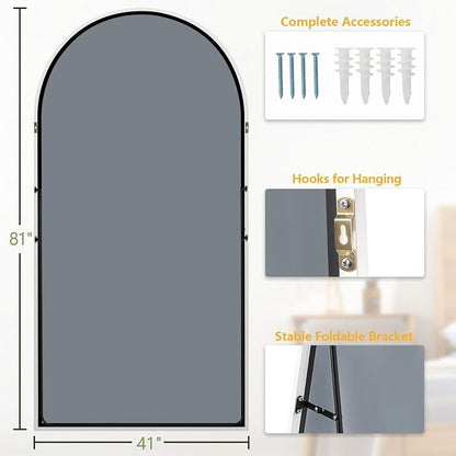 Dewfig Arched Full Length Mirror, 81"x41" Large Floor Mirror, White | Aluminum Alloy Frame Oversized Full Body Mirror, HD Shatterproof Tempered Glass, Lean/Stand/Wall for Living Room,Bedroom