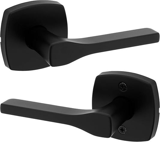 Kwikset Tripoli Lever Interior Passage Door Handle, Lever For Closet and Hallway Doors, Reversible Non-Locking Handle Lever, Matte Black, with Microban Protection