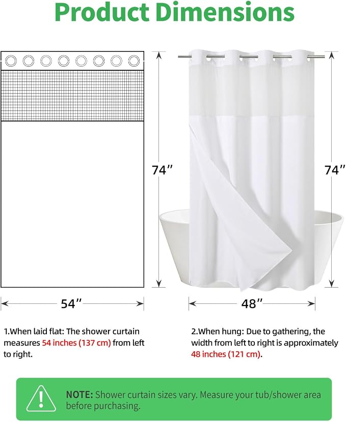 eachope No Hook Linen Texture Shower Curtain with Snap-in Liner,54x74 White | 230GSM Thick Fabric,Hotel Luxury Decor,Mesh Top Window,Waterproof & Machine Washable,for Shower Stall or Bathroom