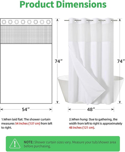 eachope No Hook Linen Texture Shower Curtain with Snap-in Liner,54x74 White | 230GSM Thick Fabric,Hotel Luxury Decor,Mesh Top Window,Waterproof & Machine Washable,for Shower Stall or Bathroom