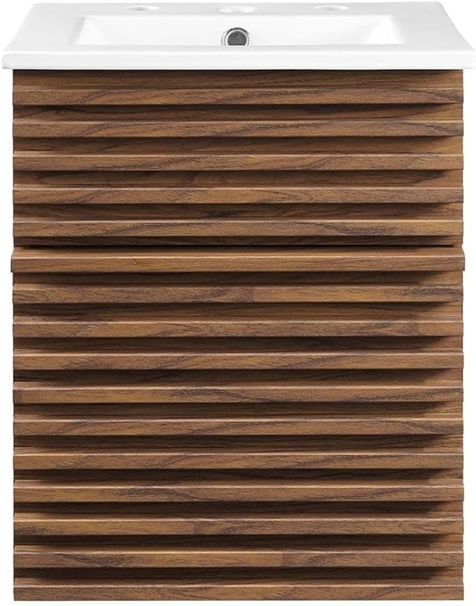 Modway Render 18" Wall-Mount Bathroom Vanity in Walnut White