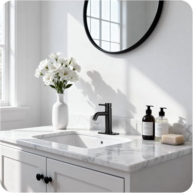 Matte Black Bathroom Faucet Single Handle Bathroom Sink Faucet | with Pop-up Drain & Deck,Supply Hoses,Stainless Steel Bathroom Sink Faucet 1/3 Hole,Water-saving aerator,Fits home,RV