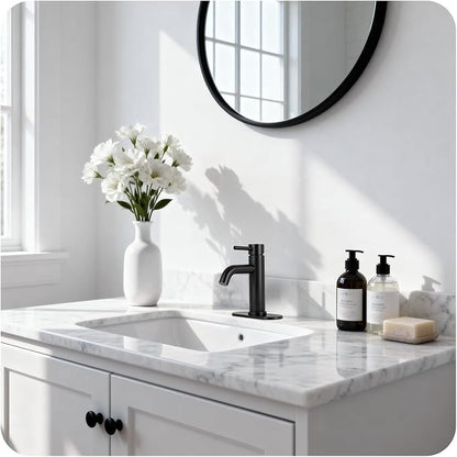 Matte Black Bathroom Faucet Single Handle Bathroom Sink Faucet | with Pop-up Drain & Deck,Supply Hoses,Stainless Steel Bathroom Sink Faucet 1/3 Hole,Water-saving aerator,Fits home,RV