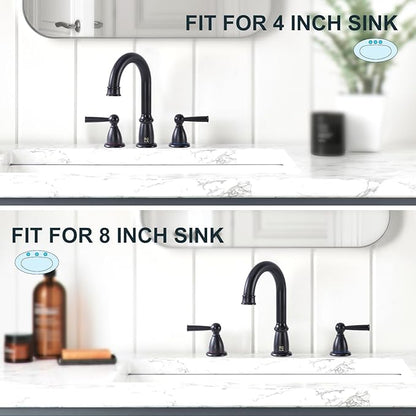 CREA Widespread Bathroom Faucet Black 3 Hole Sink Faucet 8 inch with Pop Up Drain 2 Handle 4 inch Faucets for Vanity Lavatory Basin Restroom Bath Sink