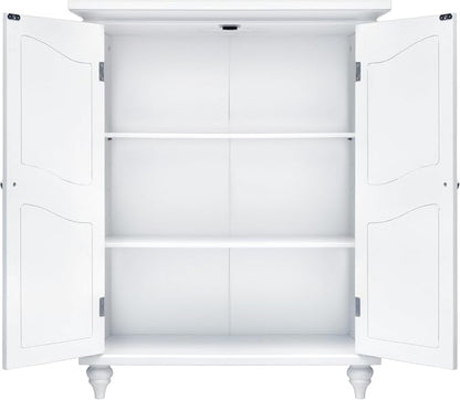 Teamson Home Versailles Wooden Freestanding Floor Storage Cabinet with 2 Adjustable Interior Shelves 3 Storage Spaces and 2 Floral Scroll Doors, White