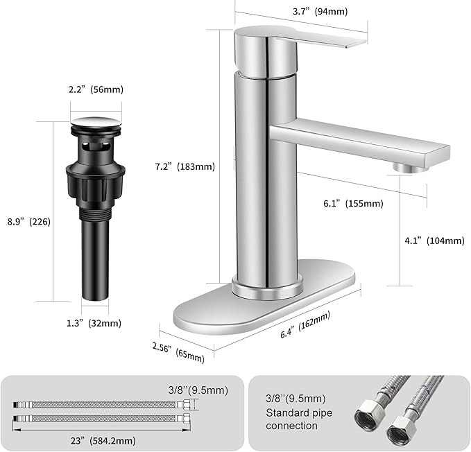 Brushed Nickel Bathroom Faucet Single Hole Single Handle Vanity Faucet Modern Sink RV Bathroom Faucet with Pop-up Drain for 1 - or 3 Hole Sink (Brushed Nickel)
