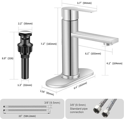 Brushed Nickel Bathroom Faucet Single Hole Single Handle Vanity Faucet Modern Sink RV Bathroom Faucet with Pop-up Drain for 1 - or 3 Hole Sink (Brushed Nickel)