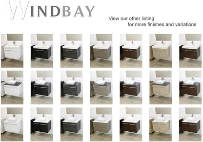 Wall Mount Floating Bathroom Vanity Sink Set. Dark Grey Vanity, White Integrated Sink Countertop - 35.25"