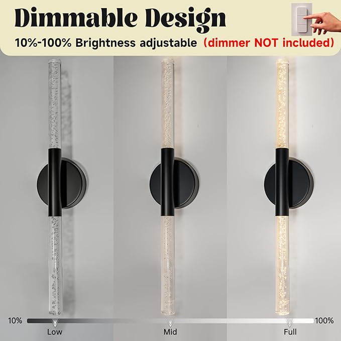 LED Bathroom Vanity Lights,24 inch Bathroom Light Fixtures Over Mirror,3000K Natural Warm Light, ETLï¼†UL Listed, Modern Wall Sconce for Bedroom,Living Room,Hallway,Black