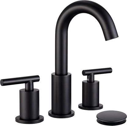 ChiLDano Black Faucets for Bathroom Sink, 3 Hole Bathroom Faucet with Drain | 2 Handles Widespread Bathroom Faucet for Sink, 8 in Spread Black Sink Faucets Bathroom with Swivel Spout