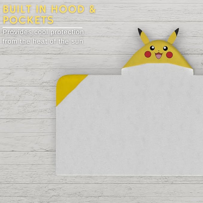 Pokemon Anime Kids Super Soft Bath/Pool/Beach Soft Cotton Terry Hooded Towel Wrap, 24 in x 50 in, (Official Licensed Product) By Franco