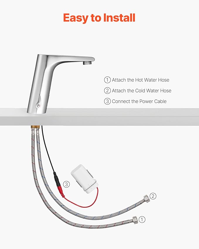 VEVOR Touchless Bathroom Sink Faucet, Automatic Motion Sensor Restroom Toilet Faucet, HandsFree Adjustable Cold Hot Single Handle Water Mixer Battery Operated for 9/16 in Pipe,Brushed Nickel Silver