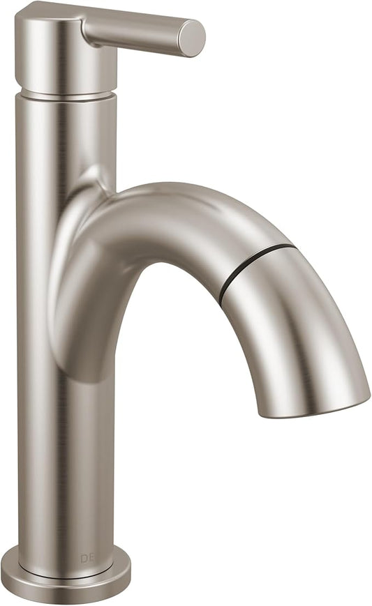 Delta Nicoli 1 Hole Pull Down Bathroom Faucet with Sprayer, Brushed Nickel Single Hole Bathroom Sink Faucet with Pull Out Sprayer for Vanity, Push-Pop Drain, Stainless 15749LF-SSPD