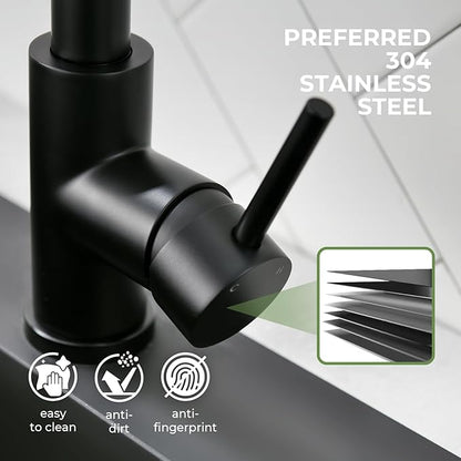 Touchless Kitchen Sink Faucet, VFAUOSIT Black Kitchen Faucet with Pull Down Sprayer Stainless Steel Motion Sensor Smart Hands-Free, Matte Black Single Hole Faucet for Bar Laundry RV Bathroom Sink