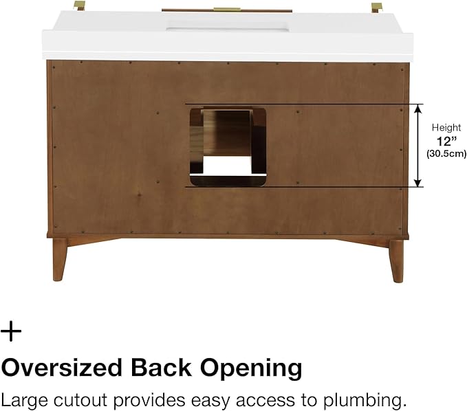 OVE Decors Indy 48 in. Undermount Single Sink Bathroom Vanity with White Engineered Marble Top, Warm Walnut