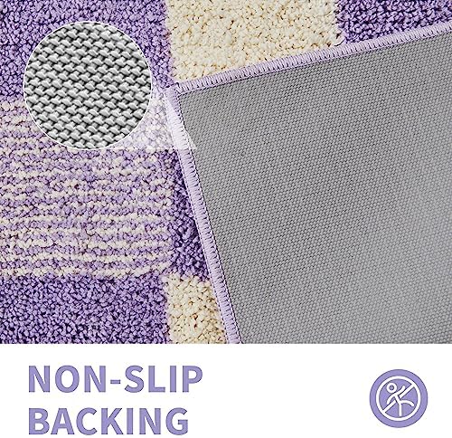 CozeCube Lavender Checkered Bath Mat 36"x24" Non Slip Washable Rug