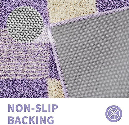 CozeCube Lavender Checkered Bath Mat 36"x24" Non Slip Washable Rug
