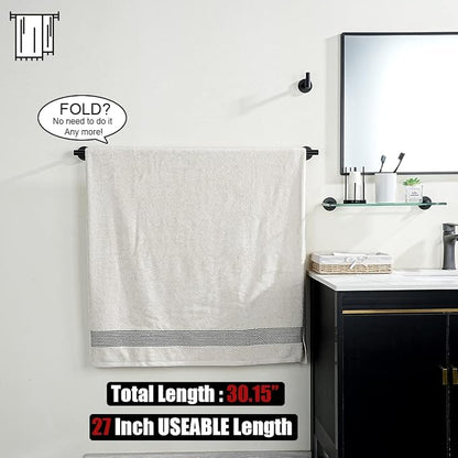 JQK Black Bath Towel Bar, 30 Inch 304 Stainless Steel Thicken 0.8mm Towel Rack Bathroom, Towel Holder Matte Black Wall Mount, Useable Length 27 Inch, TB110L27-PB