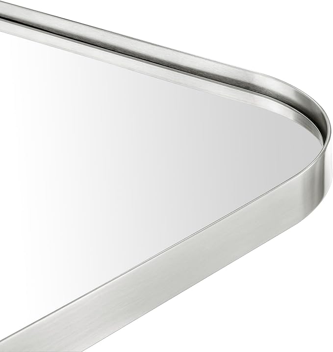 GRACTO 24x40'' Brushed Nickel Metal Framed Bathroom Mirror for Wall in Stainless Steel Rounded Rectangular Bathroom Vanity Mirrors Wall Mounted