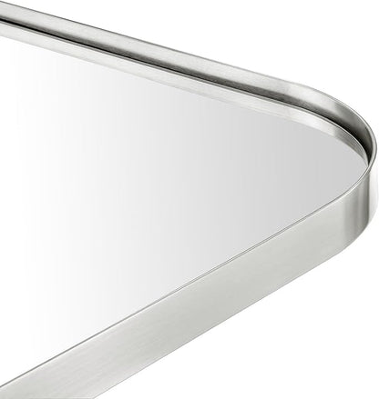 GRACTO 24x30'' Brushed Nickel Metal Framed Bathroom Mirror for Wall in Stainless Steel Rounded Rectangular Bathroom Vanity Mirrors Wall Mounted