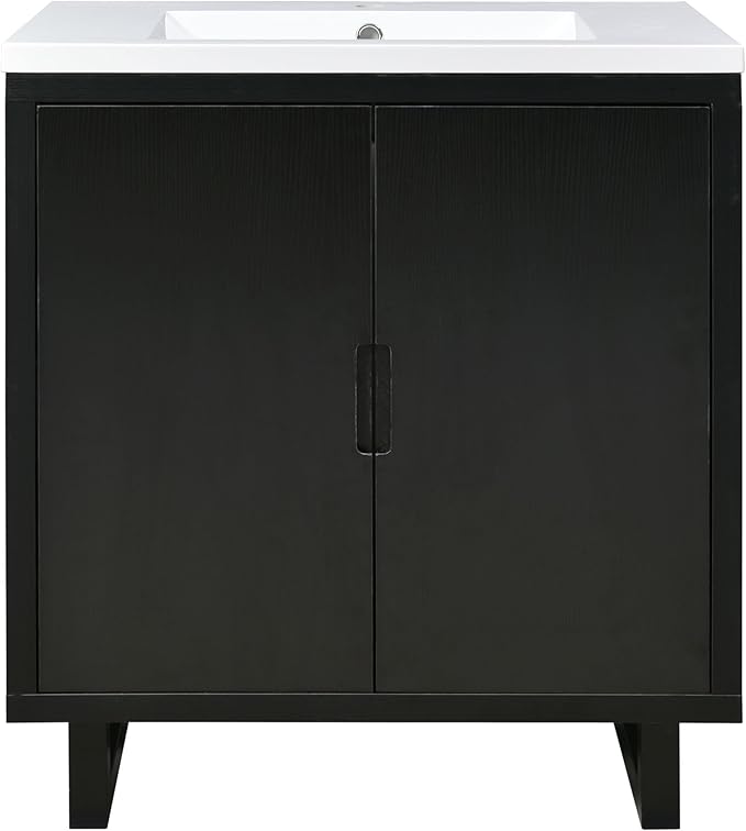 Favfurish 30" Bathroom Vanity with Resin Sink,Undermount Single Basin Bath Vanity Set w/2 Soft Closing Doors,Transitional Freestanding Storage Cabinet,Solid Wood Frame,Black