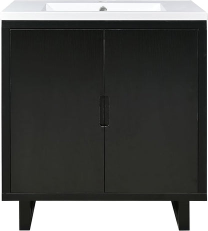 Favfurish 30" Bathroom Vanity with Resin Sink,Undermount Single Basin Bath Vanity Set w/2 Soft Closing Doors,Transitional Freestanding Storage Cabinet,Solid Wood Frame,Black