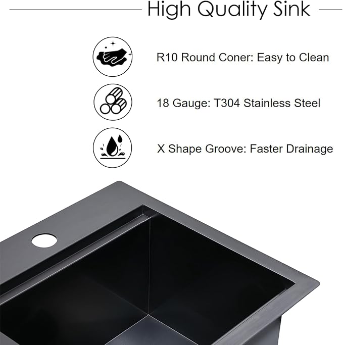 HOTIS 15 X 15 Inch Black Drop in Bar Sink, Black Bar Sink,Topmount RV Small Kitchen Sink, Outdoor Single Bowl Prep Sink with Dish Grid & Drain & Cutting Board