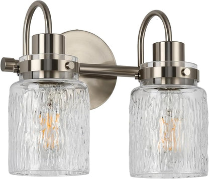 2 Lights Bathroom Vanity Light, Brushed Nickel Bathroom Light Fixtures with Hammered Glass Lampshade for Dressing Table,Over Mirror,Hallway