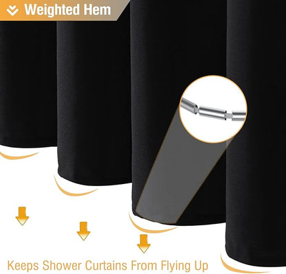 BTTN Black Fabric Shower Curtain - Linen Textured Heavy Duty Cloth Shower Curtain Set with 12 Plastic Hooks, Rust Resistant, Machine Washable, Simple Hotel Spa Luxury Bath Curtains for Bathroom, 72x72
