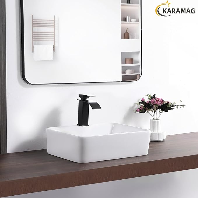 Vessel Sink 19"x15" Bathroom Sink Modern Above Counter Rectangular 19 Inch Bathroom Sinks with Faucet Hole White Porcelain Ceramic Bathroom Sinks