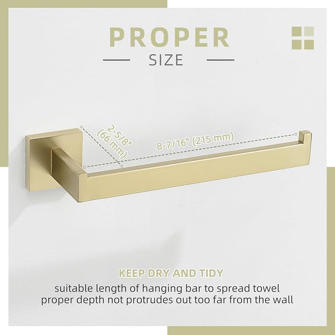 Angle Simple Hand Towel Holder Brushed Gold, Bathroom Towel Bar Wall Mount | Light Gold Tone, 10.24 Inches, Solid SUS304 Stainless Steel, Handy Open Sided Design for Laundry Kitchen Shower Vanity Sink