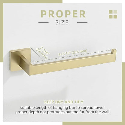 Angle Simple Hand Towel Holder Brushed Gold, Bathroom Towel Bar Wall Mount | Light Gold Tone, 10.24 Inches, Solid SUS304 Stainless Steel, Handy Open Sided Design for Laundry Kitchen Shower Vanity Sink