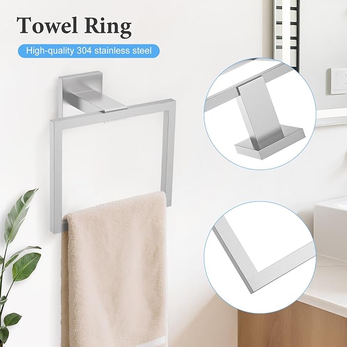 TURS 5-Piece Bathroom Hardware Set Brushed Nickel Towel Bar Set 23.6inch Bath Towel Holder Sets SUS 304 Stainless Steel Wall Mounted Towel Rack Sets for Bathroom.