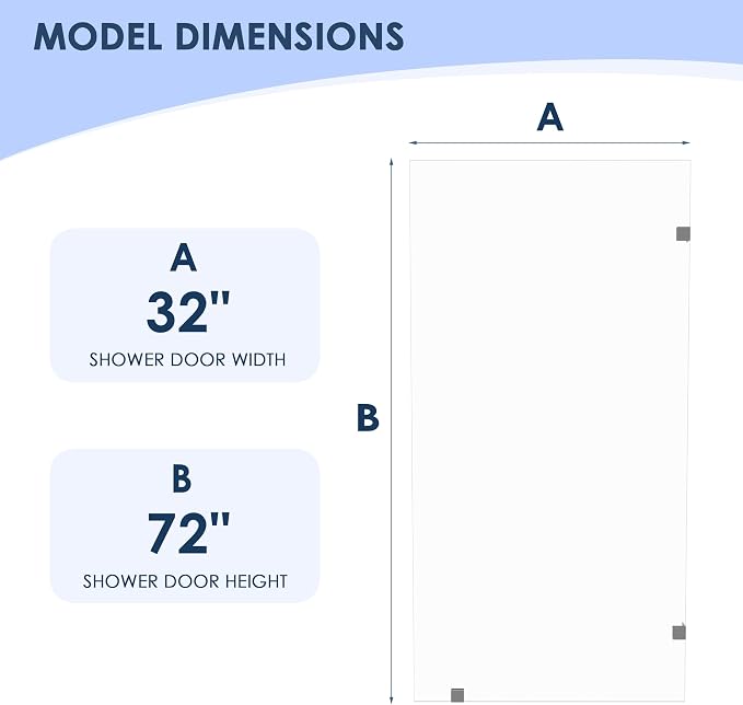 32" W x 72" H Fixed Single Shower Glass Panel, Chrome Finish | 3/8” 10mm Frameless for Walk in Shower with Clear Tempered Glass Explosion-Proof Film for Bathroom, Silver