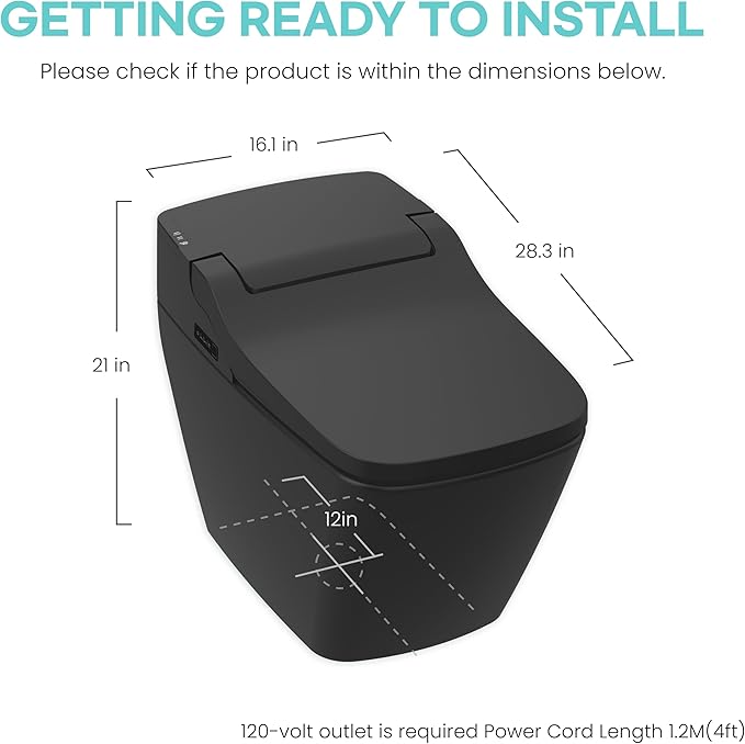 VOVO STYLEMENT TCB 090SA(B) Smart Toilet for bathrooms, Elongated One Piece Toilet with Auto Open/Close Lid, 1.12 GPF, Auto Dual Flush, ADA Chair Height, Heated Seat, Made in Korea - Black
