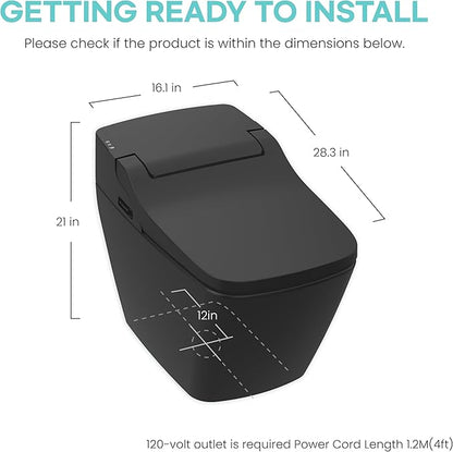 VOVO STYLEMENT TCB 090SA(B) Smart Toilet for bathrooms, Elongated One Piece Toilet with Auto Open/Close Lid, 1.12 GPF, Auto Dual Flush, ADA Chair Height, Heated Seat, Made in Korea - Black
