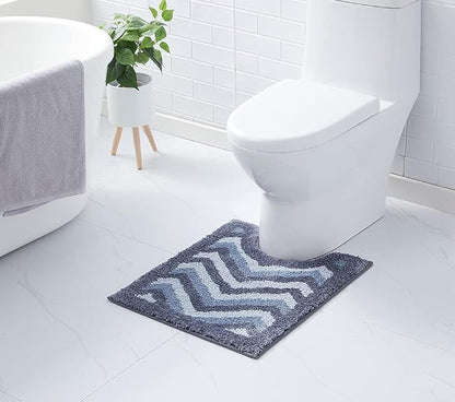 Hearth & Harbor Bathroom Rugs, Shaggy Plush Bath Mat, Ultra Soft Non Slip Backing Rubber, Chevron Design Bath Rug, Blue/Grey, 20 x 24 Inch