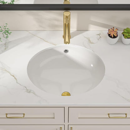 Dcolora 19 In. Oval Undermount Bathroom Sink, Ceramic Porcelain Under Counter Sink Basin for Vanity Tops, Smooth Oval Design with Clean Edge for Modern Bathrooms, 16"D x 19"W x 9"H